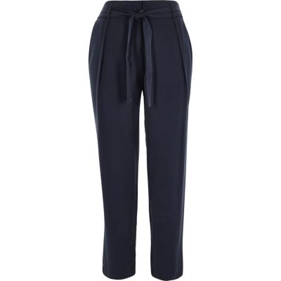Navy high waisted tapered trousers
